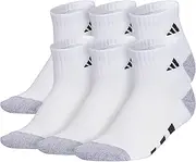 [adidas] Athletic Cushioned Quarter Socks (6-Pair) for Kids, Boys and Girls, above the ankle fit, durable fabric, White/Grey/Black, Medium