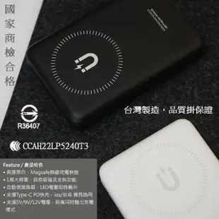 【doocoo】MY-PC-047 10000mAh 20W LED數位顯示/磁吸式雙孔無線快充行動電源(台灣製造)