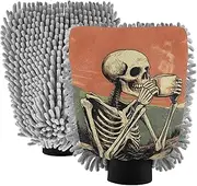 XYMZR Funny Skeleton Coffee Sun Absorbent Microfiber Car Wash Mitt, Funny Cute Anime Scratch Free for Cars Cleaning, Home Cleaning Mitts, 2 Pack, 10.24” L x 7.09” W
