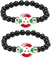 [ZENRUIMING] 2Pcs Burundi Flag Bracelet, Handmade Adjustable Stretch Rope Black Beaded Bracelet, Burundi Travel Souvenir, Adjustable, Resin, no gemstone, Adjustable, Resin, no gemstone