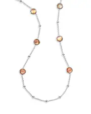 Ippolita Sterling Silver 925 Lollipop Brown Shell & Rock Crystal Ball & Stone Long Statement Necklace, 36