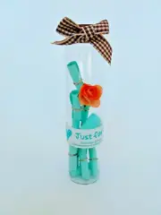 Wishing Glass Bottle Vial With Cork, Flower, Bow and Message Notes Blue 12cm