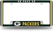 NFL Green Bay Packers “Go Pack Go” Premium Full Color Long Lasting Zinc Alloy Chrome Plated Team License Plate Frame - 4 Screw Tag Holder with Highlighted Team Pride Cheer