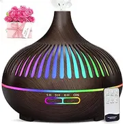 Essential Oil Diffuser, Sunfuny 550ml Aromatherapy Diffuser Air Humidifier with Remote Control, Aroma Oil Vaporiser, Ultrasonic Fragrance Defuser with RGB LED Light, Gift (Hollow Dark Wood Grain)