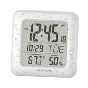 Digital Bathroom Shower Wall Clock, Waterproof for Water Spray, White