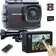 [Apexcam] Action Camera 4K Touch Screen, 131FT Waterproof Camera Underwater, 60FPS 64MP Sports Camera Helmet for Vlog, 170 ° WiFi Camcorder, 8X Zoom, Remote Control, 64GB Card,Mount Accessories