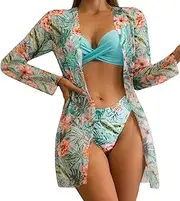 [Generic] Striped Romper for Women Shorts 3 Bikini Set Cover Up Swimsuit for Women Long Sleeve Up Swimwear Beach Wear Bathing Suit Leopard Swimsuit Top Women