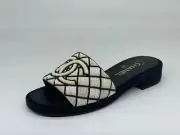 CHANEL 21A Embroidered Pearl CC Suede Flat Slide Mules Sandals Shoes $1325