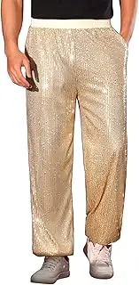 [Lars Amadeus] Sequin Pants for Men's Elastic Waist 70s Disco Costume Night Club Metallic Shiny Party Trousers Golden 36