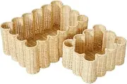[BEBE BASK] Unique Wavy Scalloped Basket Set Of 2 - Scallop Basket - 16 x 10 x 7 In - Hand-Woven Elegant Wicker With Scalloped Edge Lid - Nursery Storage - (Earthy)