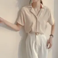 在飛比找momo購物網優惠-【D.studio】韓版氣質v領寬鬆雪紡襯衫(短袖上衣 短袖