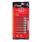 PK Tools 3/8"dr Ball End Hex Bit SAE Socket 7pc Set