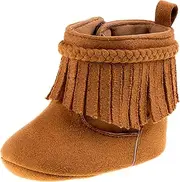 [JOSMO] Baby Girls Fringe Boots Soft Suede Moccasin Crib Shoes Tassel Design Cozy First Walking Boots Size 2-4 Infant