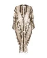 Brunello Cucinelli Sequin-Embellished Fringed Knitted Cardigan L Nude