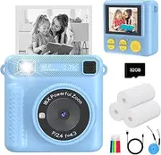 JPVERLY Instant Print Kids Camera - 1080P Selfie Digital Camera, Portable Travel Toy for Boys & Girls Age 3-12, Christmas Birthday Gifts (Blue)