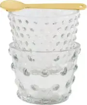 Mud Pie Hobnail Stacked Set, tidbit 2 3/4" x 3 1/2" dia | spoon 4", CLEAR