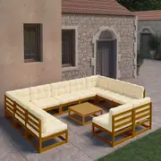 12 Piece Garden Lounge Set&Cushions Honey Brown Solid Pinewood vidaXL