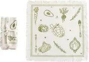 Cotton and Linen Napkins with Fringe Design, Green, Set of 4