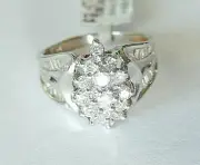 10k White Gold 3/4CT Natural Diamond Cluster Engagement or Right Hand Ring 7.75