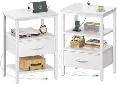 Nightstand Set of Bed Side Tables with M-2 (11.8"D x 15.7"W x 23.4"H) 2 White