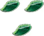 Set of 3 Green Glazed Paku Leaf Shaku 2 Plates [13.8 x 7.1 x 3.1 inches (35 x 18 x 8 cm)] | Deforming Plates (Extra Large) Setomonohonpo