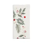 Kim Seybert Holly and Sprig Napkin in White, Red & Green Tones