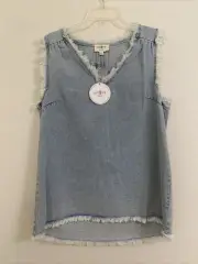 Umgee, Light Blue Denim Blouse, Sleeveless, NWT, Size Small