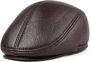 KJIASDFE Winter Hats,Leather Beret Sheepskin Cap Men Newsboy Cap Flat Hat Brown