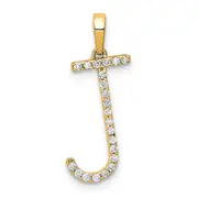 14K Yellow Gold Real Diamond Letter J Initial Pendant