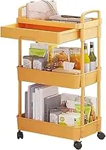 SHENMAIDAY 3-Tier Rolling Utility Cart with Drawer,Multifunctional Storage Cart with Plastic Shelf & Metal Wheels,Storage Cart for Kitchen,Bathroom,Living Room,Office,Workshop (Yellow)