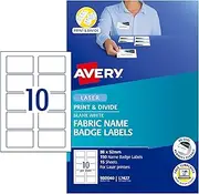 Avery Print and Divide Fabric Name Badge Labels - Conferencing Supplies - Name Badges, 88 x 52 mm, 150 Customisable Name Tags / 15 Sheets, 235 GSM (980040 / L7427)