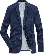 [HEYDHSDC] Men Blue Denim Blazers Jacket Outerwear Oversized Business Casual Jacket Four Seasons