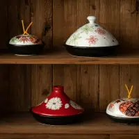 在飛比找樂天市場購物網優惠-日本進口美濃燒花更紗塔吉鍋日式創意明火陶瓷鍋砂鍋花卉家用餐具