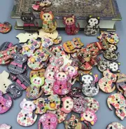 Wooden Retro Novelty Cat Design Buttons Sewing art Scrapbooking craft 30mm