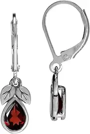 [Silvershake] Pear Shape Gemstone 925 Sterling Silver Twin Leaf Vintage Inspired Drop Dangle Leverback Earrings or Pendant with 18 Inch Chain Necklace