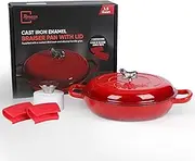 3.5 Qt Enameled Cast Iron Braiser Pan with Lid - With Customizable Knobs & Silicone Heat Grippers - Dutch Oven Cast Iron for Stir Fry & Baking - Braising Pan with Lid Oven Safe Upto 500F