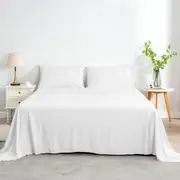 LINENOVA 100% Organic Bamboo Sheet Sets Cooling Soft 4Pcs Set(Queen,White)