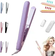 Dualglam Mini Dual-Purpose Curling Iron, Cozy Home Curling Iron, Regulatem Ceramic Mini Hair Curler, 2-in-1 Portable Curling Wand and Flat Iron, Mini Ceramic Curling Iron for Short Hair-Purple