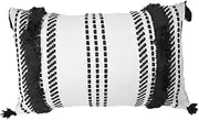 [MOCOFO] Woven Tufted Sofa Pillow Modern Home Decor Pillow Case Tassel Stripe Pillow（Black,30×50 cm）