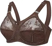[ANTIY] Womens Wireless Lace Bras Ultra Thin Comfort Bra Lingerie Full Coverage Unlined Sexy Bralette Plus Size C D Cup (Color : Coffee, Size : 105/46C)