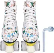 4 Wheel Roller Skates, Double Row Roller Skates, Graffiti Roller Skates Skating Shoes, White Roller Skates, Light Up Roller Skates, Roller Skates for Toddler Kids Boy Girl Women Adults Outdoor