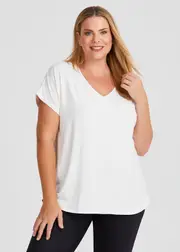 [Taking Shape] Taking Shape Natural Everyday V-neck T-shirt Size 16 in Cream, Viscose - Plus Size Women's Basics Cream