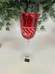 Le Stelle Red Cut to clear Stemware Wine Glass 8 1/4” X 3 1/8“ New w/ tag Italy