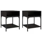 2pcs Bedside Tables Wooden Drawers Storage Side Shelf Cabinets Nightstand Black