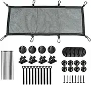 Under Desk Cable Cord Management Net Kit, Privacy Mesh Large Flexible Cable Duct Flexible Under Desk Wire Net, Cable Tray Mesh Organizer for Most Table Hiding Cables Office （8 Rubber Bands）