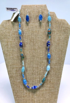 Sterling Silver and Millefiori Glass Bead Necklace & Earring Set NWT