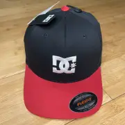 DC Shoes FlexFit Black Red Stretch L/XL Fitted Skate Hat Cap Star Skater
