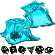 Deekin Gelatinous Cube Dice Jail - Resin Cage With 7 Black Polyhedral Dice - Miniature Accessory for Role Playing Games, Gatherings, Party Activities (Blue)