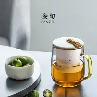 在飛比找Yahoo!奇摩拍賣優惠-眾信優品 叁旬趴趴貓玻璃泡茶杯大容量茶水分離杯子男女辦公室過