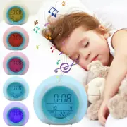 Kids Alarm Clock LED Digital Clock 7 Color Changing Night Light Bedside tebue